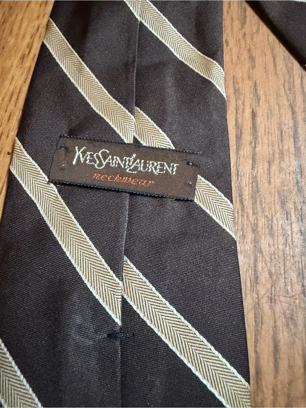 Yves Saint Laurent Black Tie with Silver Diagonal Stripes